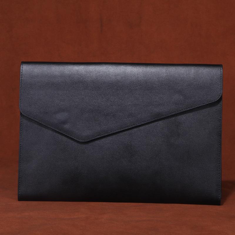 A4 Genuine Leather Cowhide Document Bag - Large Capacity, Magnetic Buckle, Retro Handheld Briefcase for Casual Business.