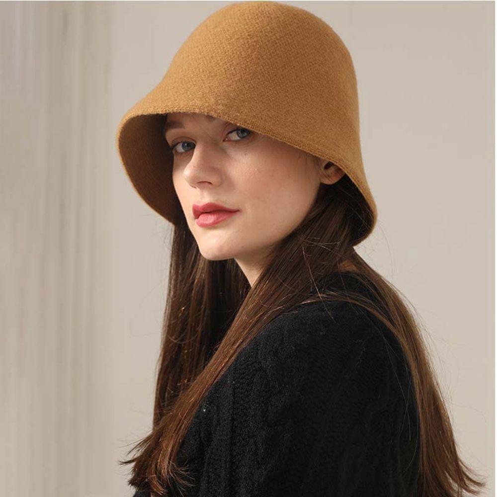 Winter For Women Casual Style Girl Korean Style Caps Pure Color Hat Female Hats Wool Bucket Hat