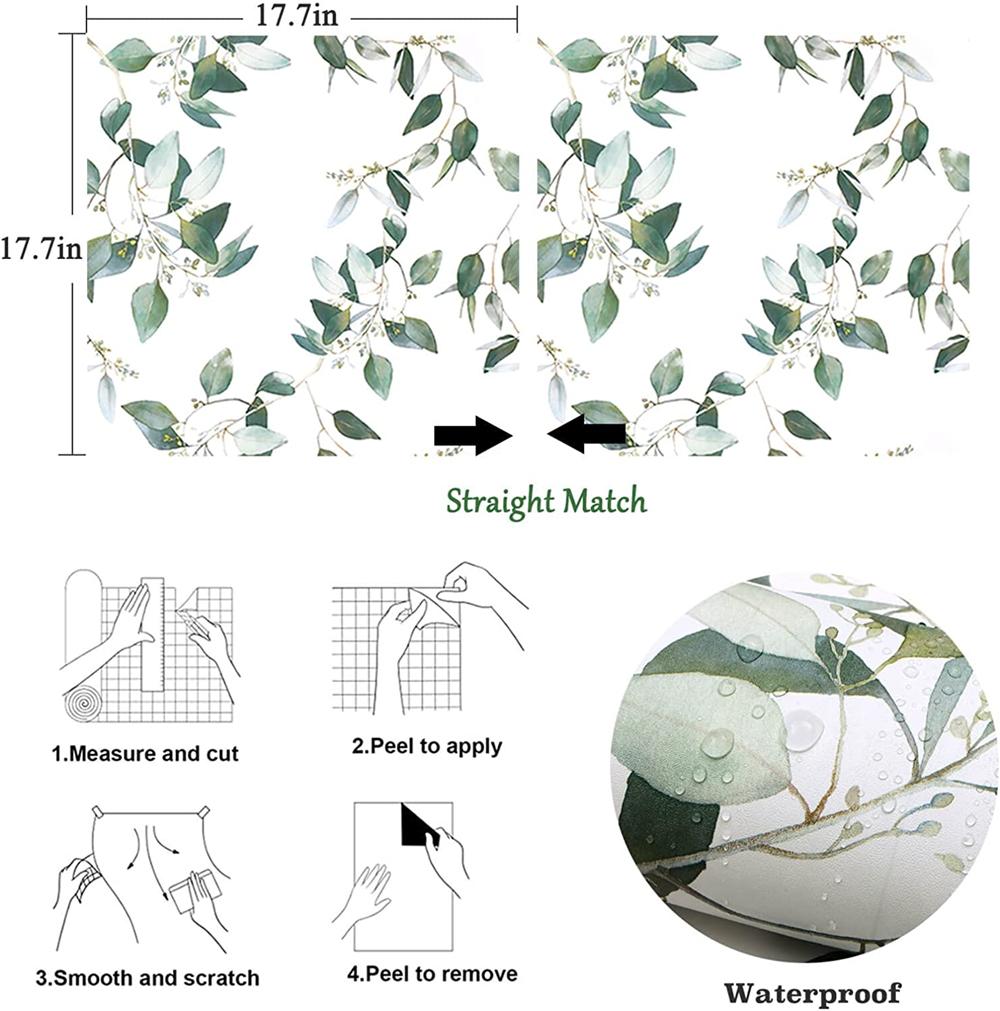 6M Vinyl Green Leaf Peel and Stick Wallpaper Self Adhesive Contact Paper Removable Waterproof Wallpaper For Furniture Renovation
