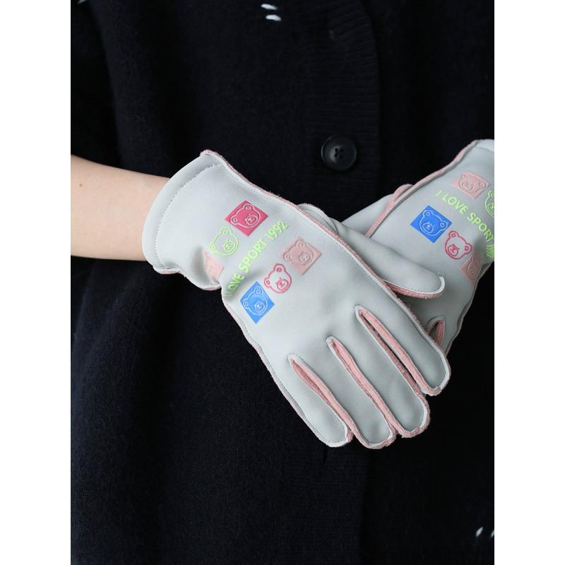 

New Warm Gloves for Women In Autumn and Winter, Cute Bear Plus Velvet, Outdoor Windproof and Waterproof Cycling, Non-slip Touch Screen Cycling