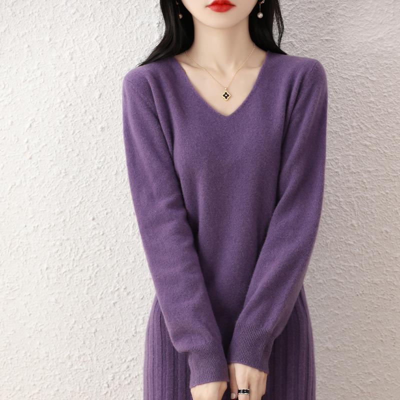 Pure Wool Strip V-neck Mid-length Dress for Women In Autumn and Winter New Fashionable and Versatile Age-reducing Slimming Over-knee Skirt