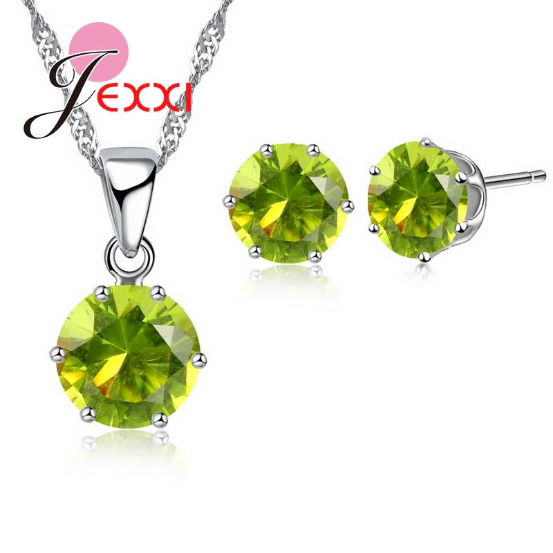 17 Colors Silver Color Jewelry Sets Classical Engagement CZ Diomand Earrings+Necklace For Women Gift