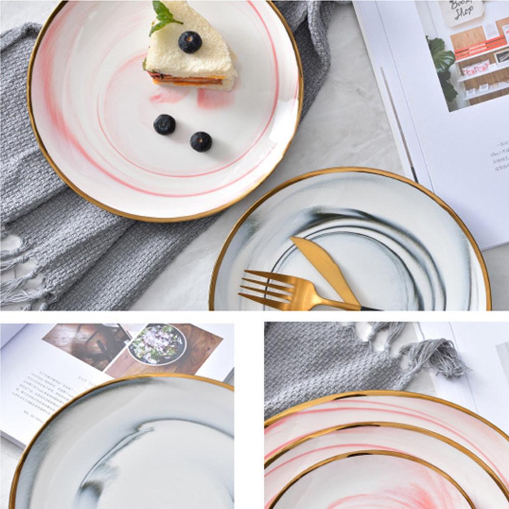 6 Inch Elegant Marble Texture Gold Trimmed Dish Plate Phnom Penh Ceramic Dessert Tray Snack Plate for Fruit Western Dishes