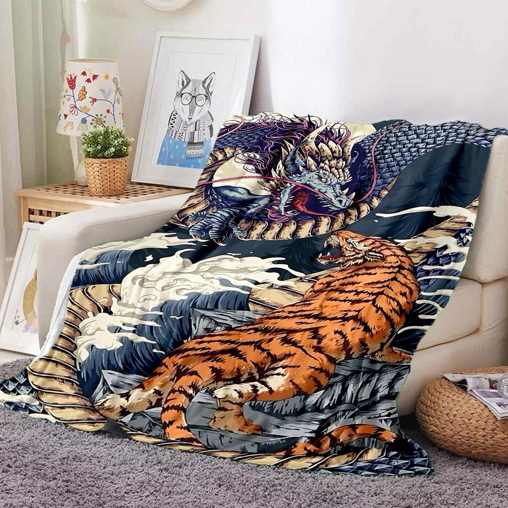 1pc Dragon Tiger Print Blanket - Perfect Gift for Birthdays, Christmas & Halloween- Soft, Warm & Versatile yy250909090