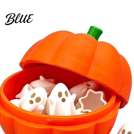 Pumpkin Storage Box Halloween with 20 Mini Ghosts for Candy & Party Favors Treat Container Lid Trick or Treat Holiday Table Centerpiece