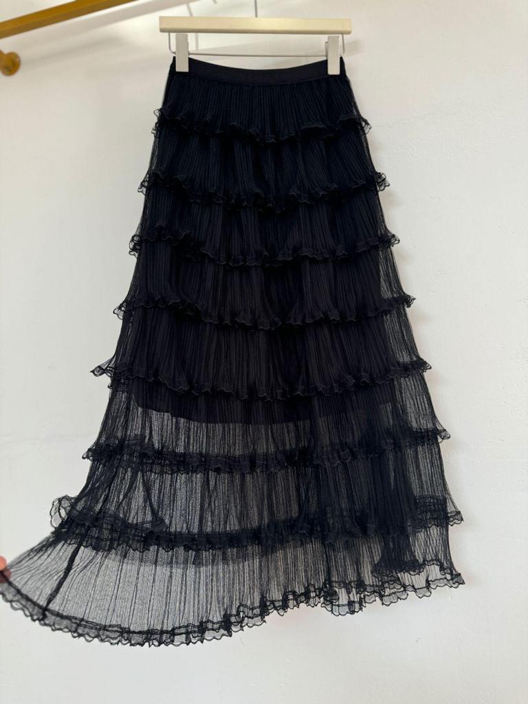 European & American Patchwork Lace Midi A-line Skirt - Sweet, Gentle Style for Women