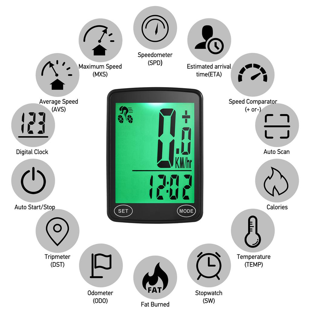 Cycling Computer LED Backlight Bike Computer with Odometer and Speedometer