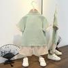 Jungen Sommer Kurzarm Anzug Jahr Chinesischer Stil Kinder Hanbok Hübscher Tang Anzug Baumwolle Leinen Dünner Abschnitt Antike Kleidung