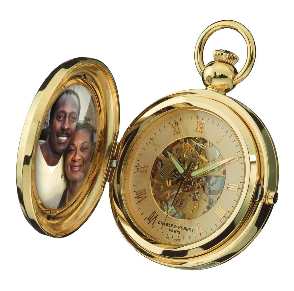 Charles Hubert, Paris Men's Pocket Watch, Hand-Wound Mechanical with Photo Frame, 3848
