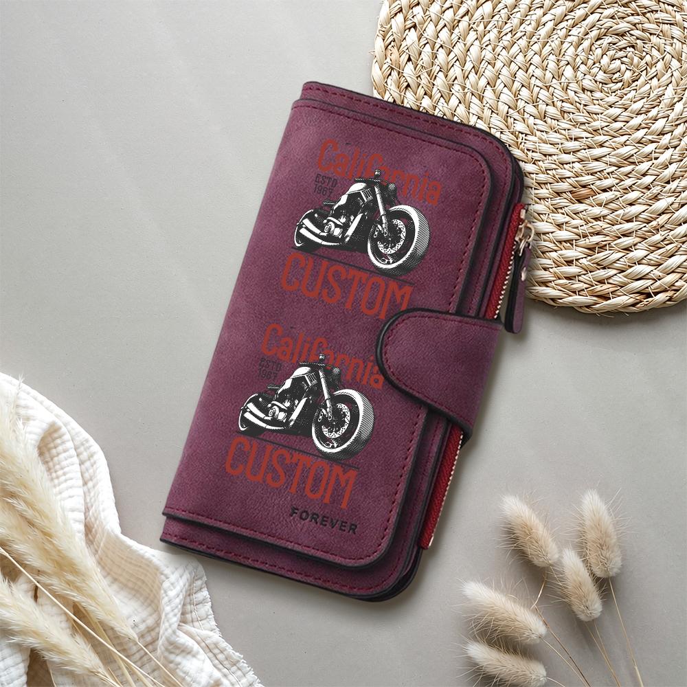 Men's Vintage Motorcycle Print Long Wallet
