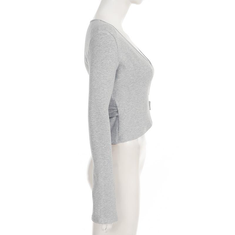 Stil Casual de Toamnă Velvet Subțire Sexy Decolteu în V cu Șnur Tricou Pantaloni Largi cu Talie Elastică Set Tricotat din Două Piese