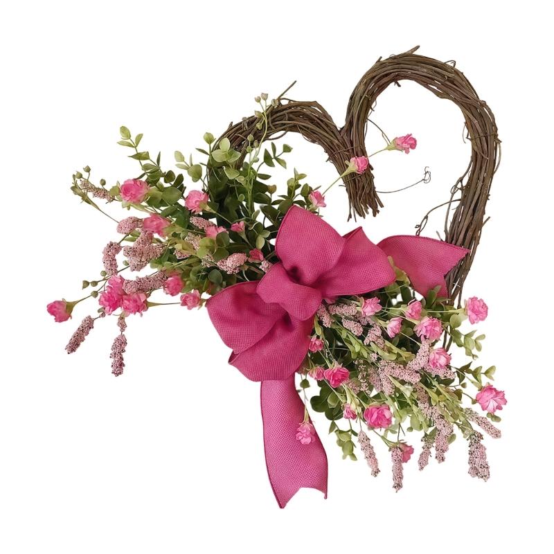 Heart Shaped Artificial Rose Wreath Valentine's Decoration Spring Wreath for Front Door Wall Window Wedding Anniversary