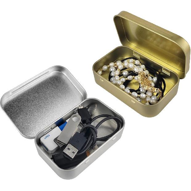 2 Pack Metal Tin Box with Lid,Rectangular Small Storage Container for Watercolor Pen Eraser,Jewelry,Candy,Craft Organize,Mini Portable Box Set