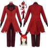 Nádherná cosplay sada kostýmu Alastora z Hazbin Hotelu s živým červeno-černým designem