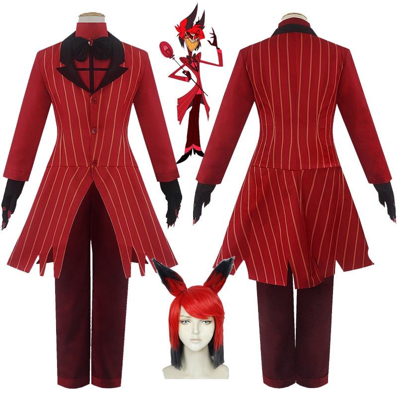 Nádherná cosplay sada kostýmu Alastora z Hazbin Hotelu s živým červeno-černým designem