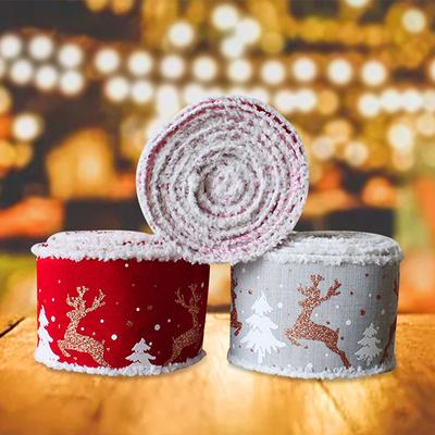 1Pcs Classic Christmas DIY Fabric Swirl Ribbon Burlap Ribbon With Wired Edge Gift Wrapping Christmas Tree Ribbon Wreath Bows