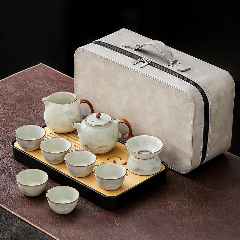 Lainuo Ru Kiln Tea Set with Bamboo Tray and Travel Bag