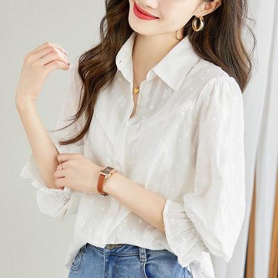 Chemise Blanche à Manches Longues en Coton Pur Brodé pour Femme - Collection Printemps 2025