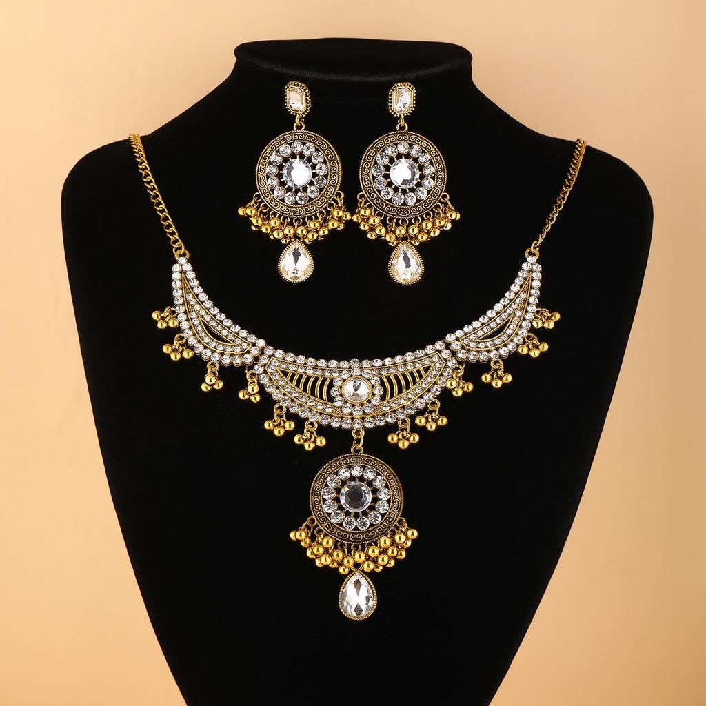 Vintage Ethnic Rhinestone Necklace & Earrings Set