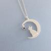 Novel Moon Cat September Sapphire Cat Pendant Necklace, Birthstone, Necklace,