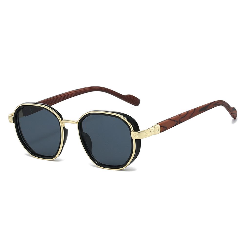 New Retro Round Gradient Women Sunglasses Personality Brand Wood Grain Temple Design Simple Classic Trend Men Glasses Uv400
