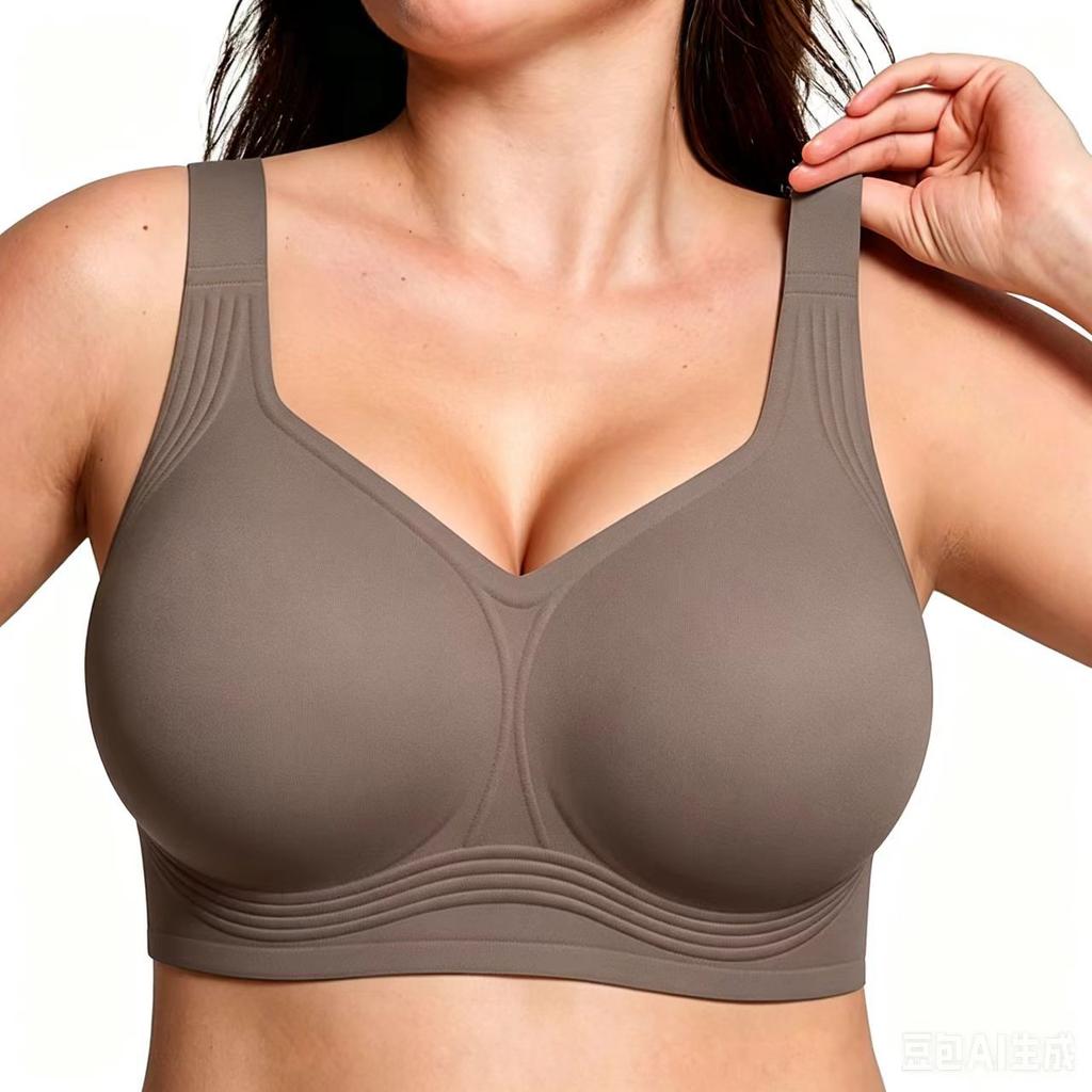 European and American soft support big chest underwear women's seamless thin no steel ring bra gathering comfortable fat mm fruit