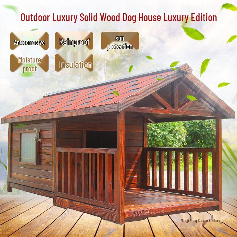 Rainproof Wooden Outdoor Dog House for German Shepherds and Golden Retrievers