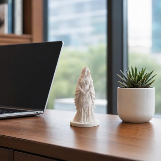 3D Printed Witch Statue, European Style Mysterious Witch Figurine with Fine Texture & Stable Base, Compact Desktop Ornament for Study Bedroom