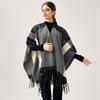 Women'S Travel Shawl Imitation Cashmere Tassel Slit Shawl Women'S Color Blocked Plaid Scarf Air-Conditioned Room Warm Cloak
