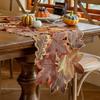 Brown Maple Design Maple Leaf Table Runner Autumn Colors Harvest Theme Table Cloth Flocked Texture Embroidered Table Runner