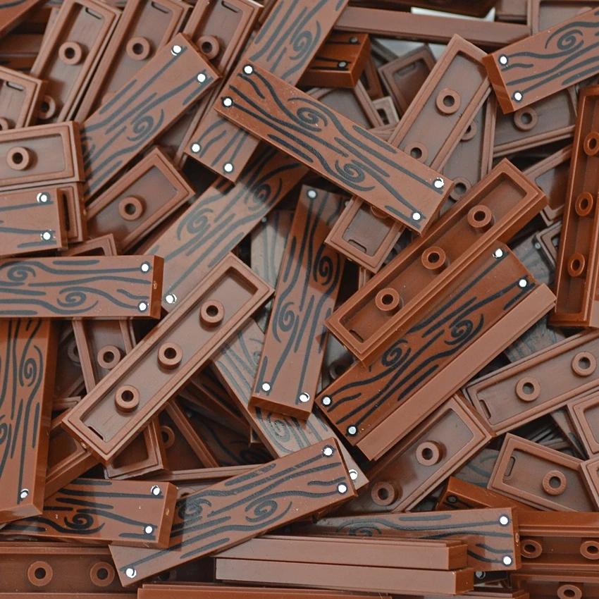 MOC Tile Smooth Printed 1x1 1x4 1x6 2x2 Assemble Particles 2431 3068 Flat Wood Grain Pattern Traffic Warning Bricks Accessories
