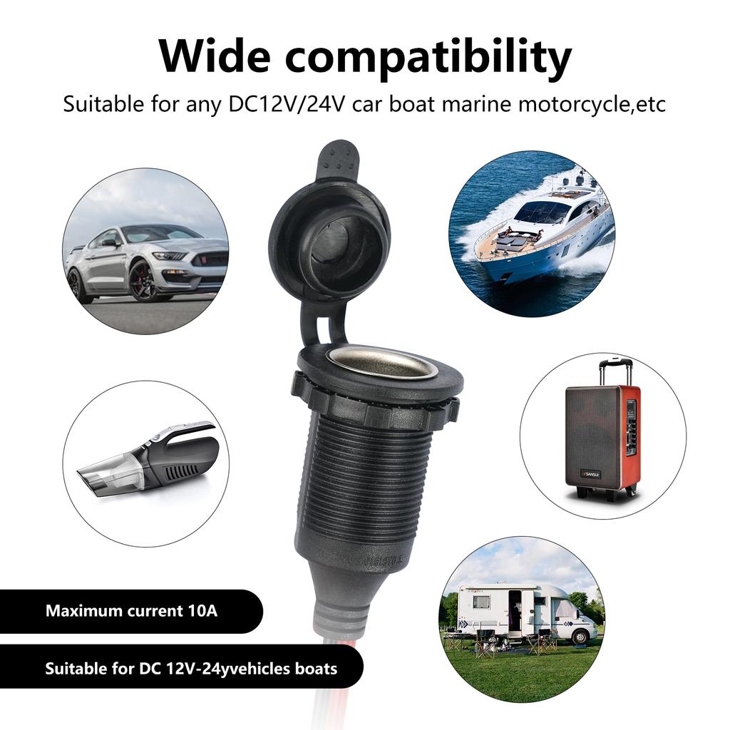 Cigarettes Lighters Socket Car Marine Lighters Socket Power Outlet Socket Receptacle 12V/24V Waterproof Plugs