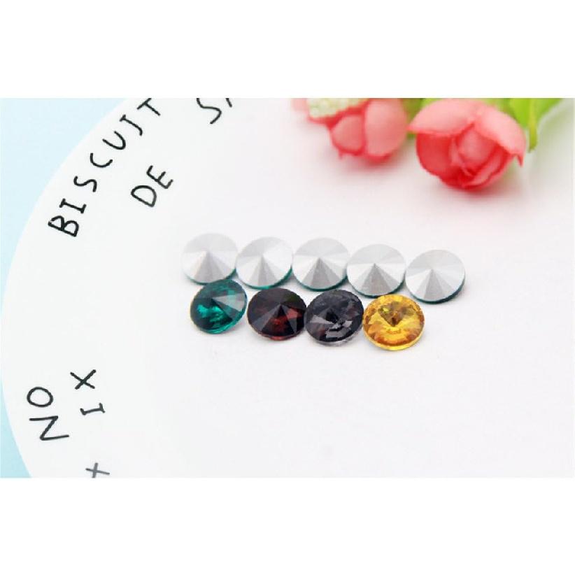 ChangJin 100PCS Mixed Colors Point Back Crystals Rhinestone Rivoli Fancy Glass Stones (Various Sizes) (12MM(100PCS))
