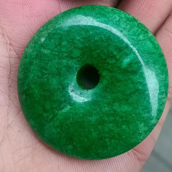 5cm Large Green Longshan Emerald Jade Ping'an Kou Pendant