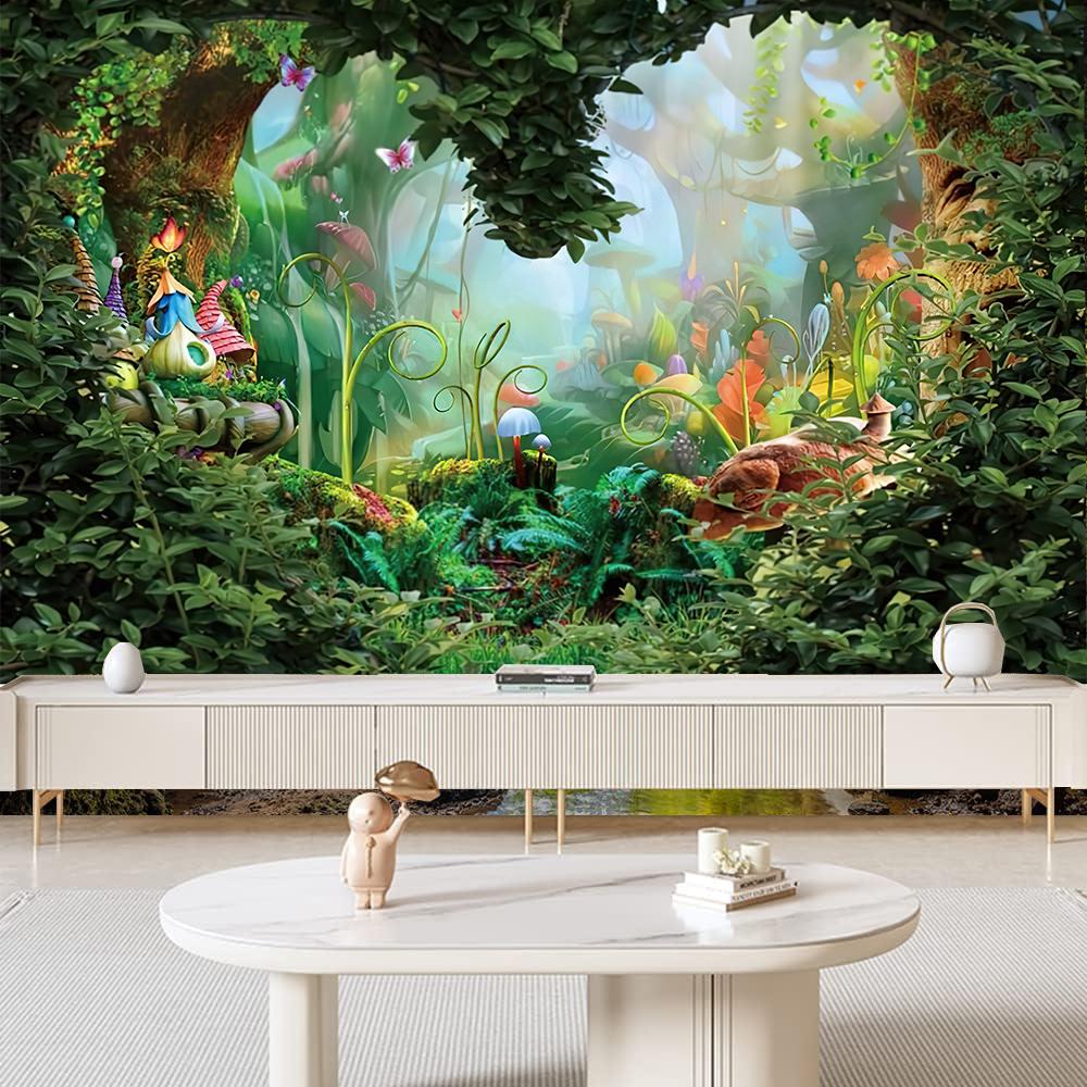 Märchenwald Wandteppich Wandbehang Fantasy Magischer Garten Pilz Ästhetik Kinder Baby Schlafzimmer Wohnzimmer Studentenwohnheim Party Deko