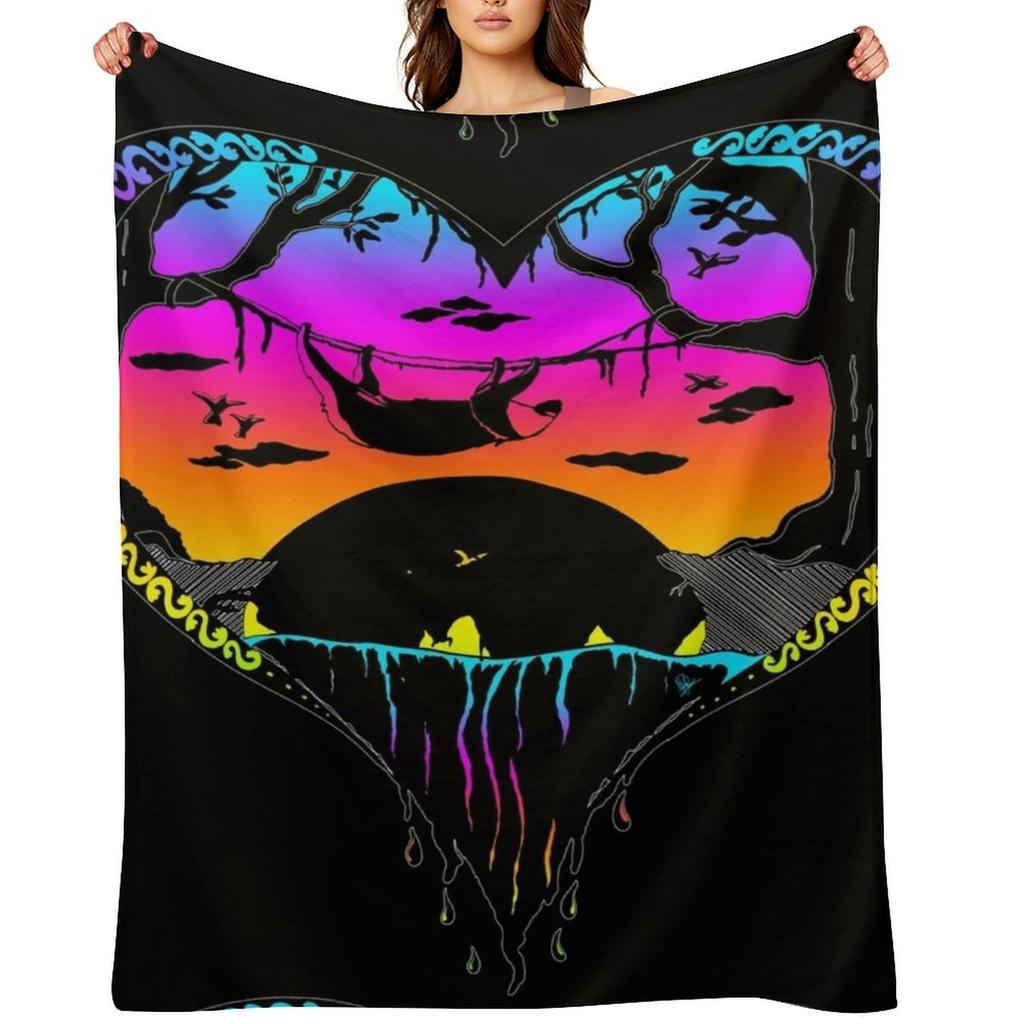 Sloth Rainbow Heart Throw Blanket christmas decoration Bed warm for winter Picnic Blankets
