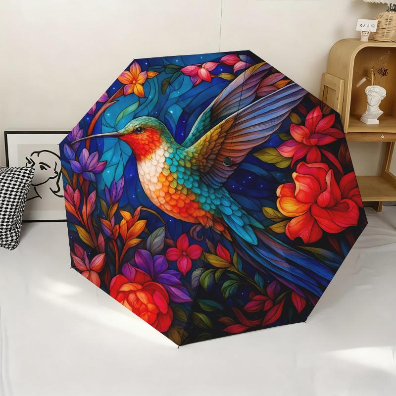 Automatic Open/Close Folding Umbrella with 8-Rib Sturdy Plastic Frame,Automatic Operation&Compact Folding Canopy - Automati