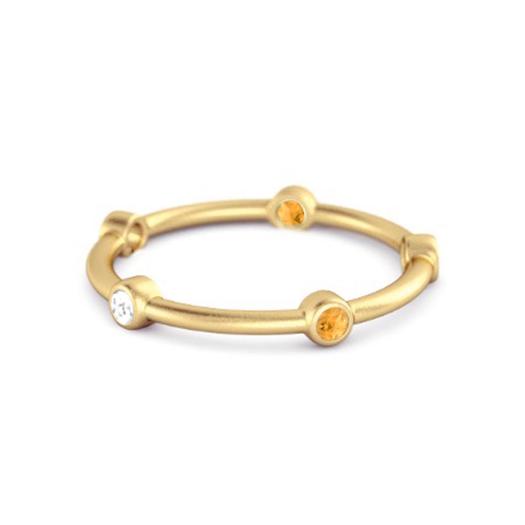 Citrine Bezel Station Contemporary Minimalist Style Ring - 925 Sterling Silver Gold Vermeil