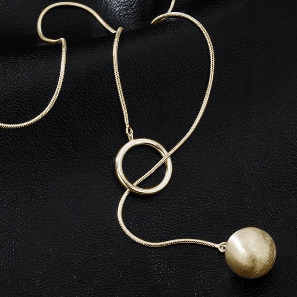 Geometric Shape Long Sweater Chain Luxury Silver Bead Necklace Brushed Round Ball Necklace  Gift