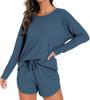 2025 Women's Solid Color Round Neck Casual Long Sleeve Pocket Set