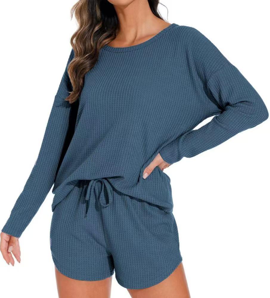2025 Women's Solid Color Round Neck Casual Long Sleeve Pocket Set