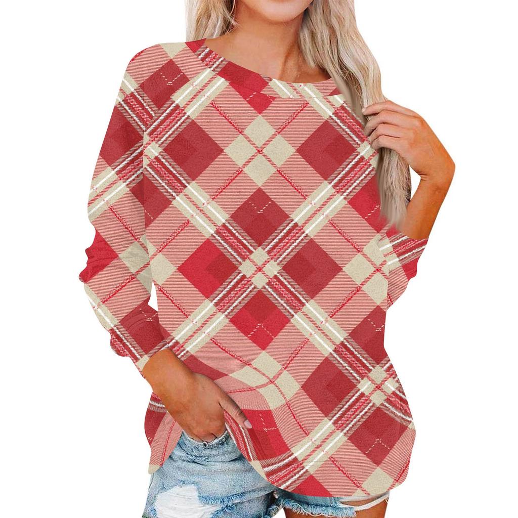 Damen Modisches Rundhals Schulter Langarm Bedrucktes Lässiges Pullover-Oberteil