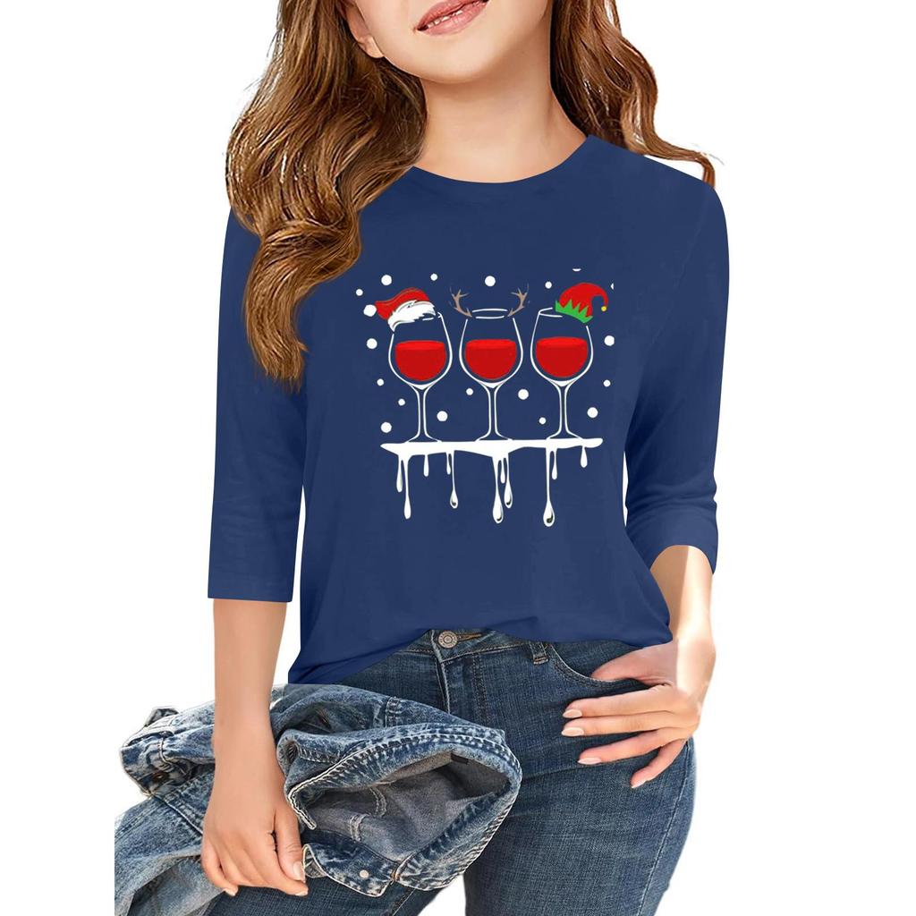 Children's 3/4 Sleeve Independence Day Printed Round Neck Casual T-shirt