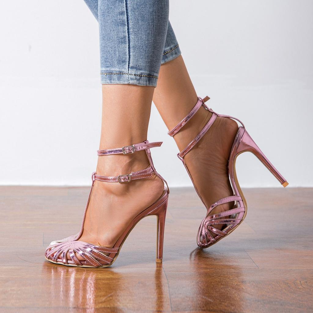Fashion Caged high heel sandals for women design elegant ankle strap shoes narrow strap sexy work sandals