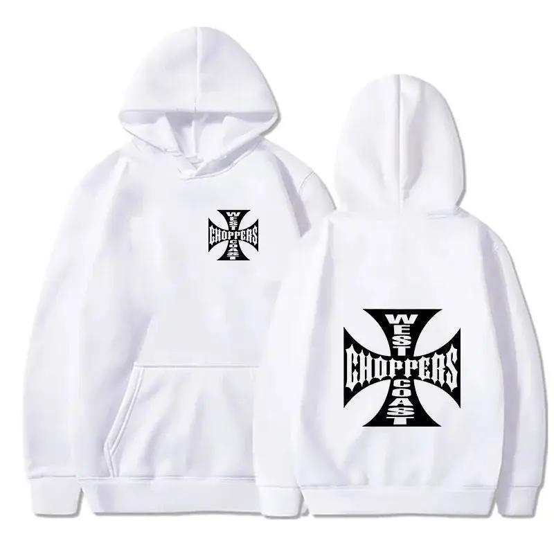 Men's and Women's Cotton Sweatshirts Plus Fleece West Coast Choppers Iron Cross Logo Hoodie Autumn and Winter Street Casual Wear