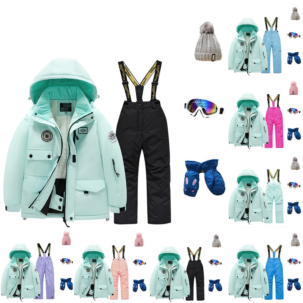 Children's Fashion Skiwear Set Boys' And Girls' Thickened Waterproof Thermal Ski Suit Five-Piece Outfit With Jacket And Trousers