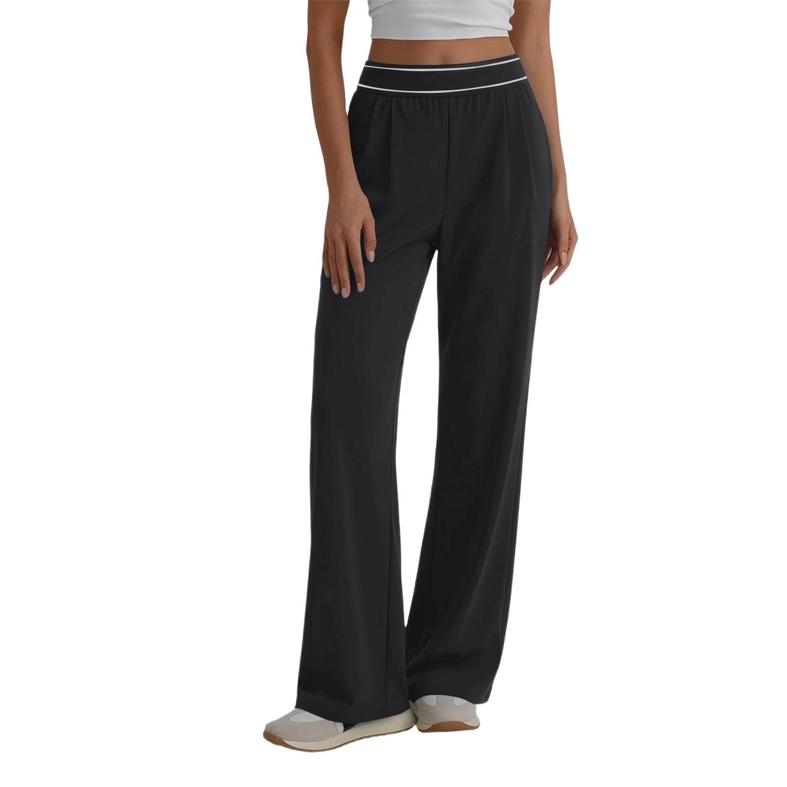 

Women s Casual Straight Leg Yoga Sports Pants Wide Leg Pants L чёрный
