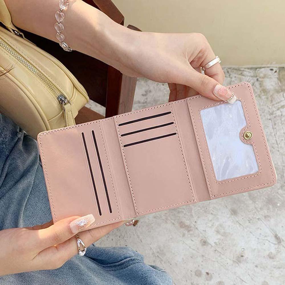 

Three Fold Short PU Wallet Portable Multiple Card Bag Pouch Bow Lady Purses Student чорний
