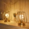 Set of Two Gold Metal Cage Lamp Round Table Lamp for Holiday Decor (2pcs)