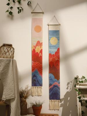 Makramee Wandbehang Sonnenuntergang Sonnenaufgang Handgemachte Wandteppiche Boho Kunst Heimdekoration Wandbehang für Wohnzimmer Schlafzimmer Schmuck